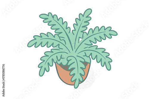 Stylized potted fern plant with wavy green leaves