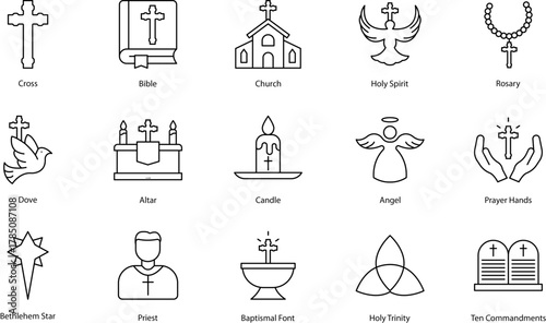 Christianity Icons – Cross, Bible, Church, Religion Symbols