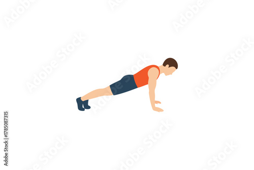 Athletic Man Performing Plank Exercise Fitness Workout Routine Flat Vector Illustration