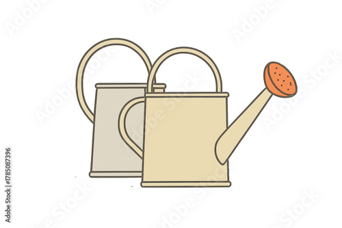 Two simple watering cans with beige and light gray bodies