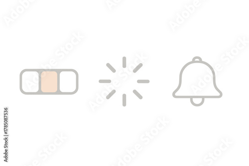 Interface icons set with battery indicator loading spinner and notification bell