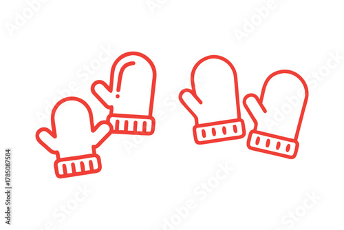 Red Mittens Icons Winter Clothing Warmth Cold Weather Symbol Graphic Design Element for Seasonal Fun and Holidays