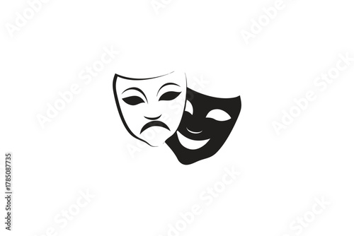 Classic Comedy and Tragedy Theater Masks in Black and White for Drama Concepts