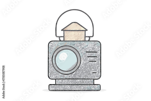 Minimalist digital projector icon with integrated handle and home symbol