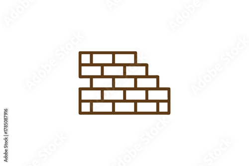 Dark Brown Outline Brick Wall Icon Staircase Shape Building Construction Element White Background