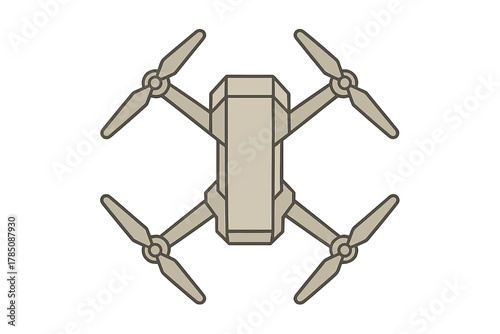 Quadrocopter drone top view simple graphic design of aerial vehicle