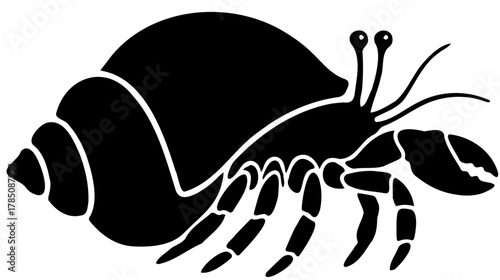 Invertebrate Silhouette: Minimalist Black Hermit Crab
