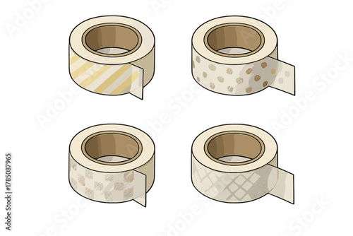 Four decorative tape rolls with assorted geometric patterns
