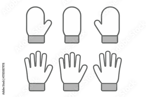Winter handwear icons featuring simple outlines of mittens and gloves