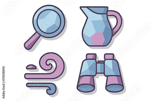 Four stylized icons representing observation, weather, and measurement concepts