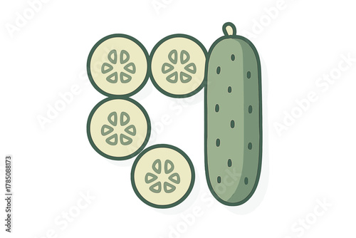 Whole and sliced cucumber vegetable graphic element