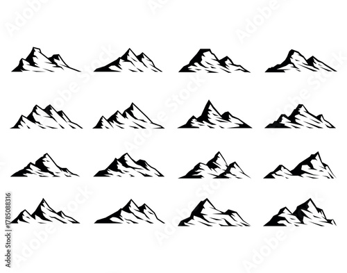 Mountain Silhouette Vector Set. Mountain Icon Minimalist Mountain Range Clip art.