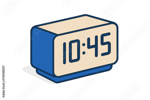 Isometric digital alarm clock showing time ten forty-five