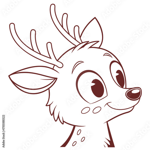 Cute cartoon deer head with antlers and big eyes fawn animal