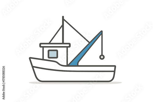 Outline icon of a commercial fishing trawler boat with lifting crane