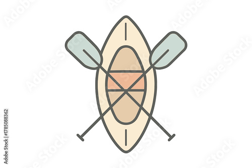 Overhead view kayak boat with crossed paddles simple outline icon