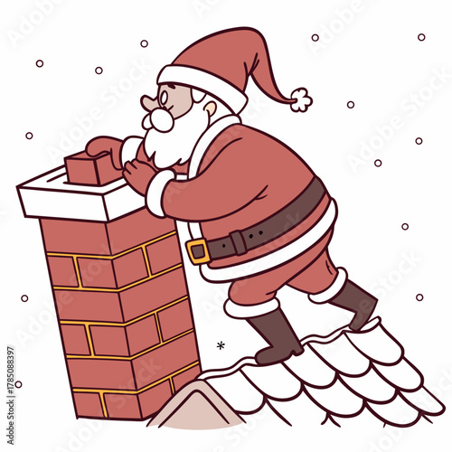 Cartoon Santa Claus on a snowy rooftop near a chimney christmas