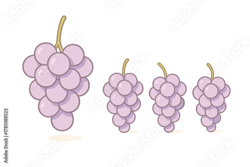 Four stylized purple grape bunches in descending order