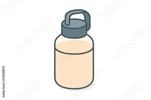 Isometric reusable water bottle with beige liquid and carrying loop
