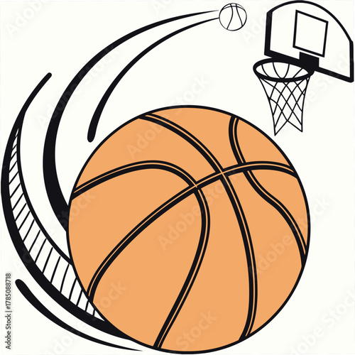 Basketball with Hoop and Swish Motion Lines sport game