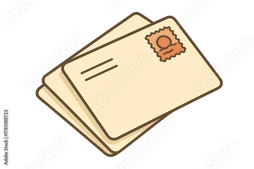 Stack of beige envelopes with postage stamp and address lines