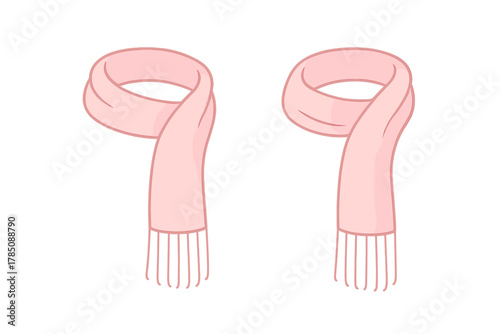 Two pink winter scarves with tassels isolated on white background