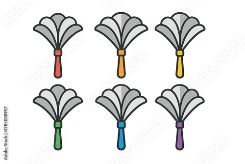 Colorful feather duster icons for household cleaning and dusting tasks