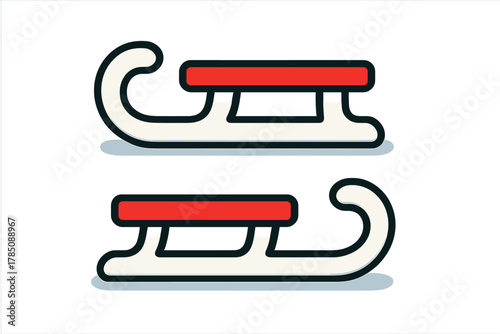 Stylized winter sled icons with thick outlines and red seats