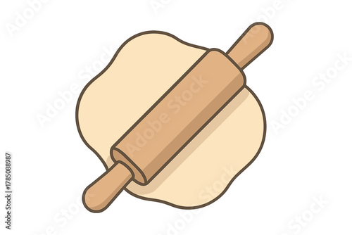 Wooden rolling pin flattening dough for baking preparation process