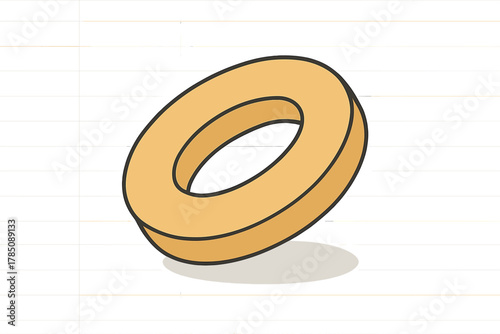 Three dimensional torus shape with soft drop shadow on white background