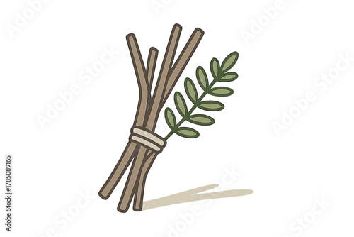 Bundle of ritual branches tied together with green sprig