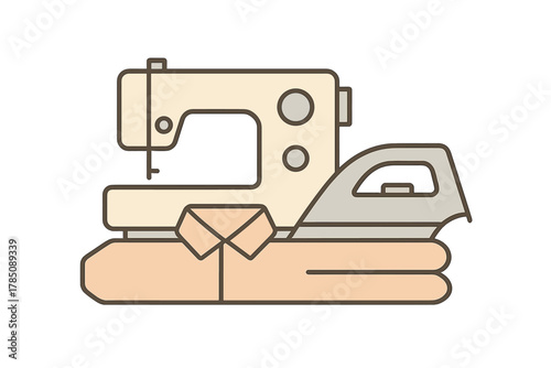 Sewing machine iron and folded shirt for tailoring and garment care