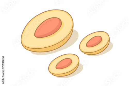 Cross section of three ripe avocado halves showing inner flesh and pit