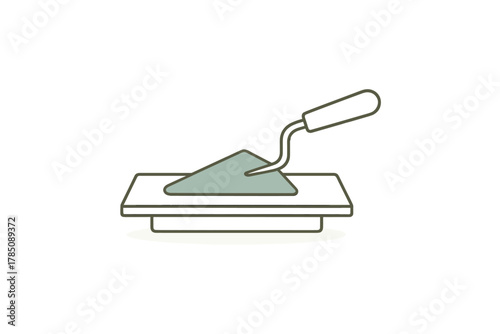 Trowel tool with mortar or plaster on flat surface outline icon