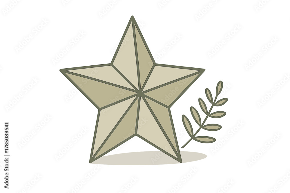 Fototapeta premium Five point star award emblem accented with laurel branch