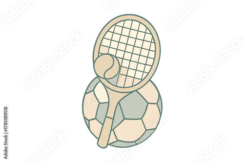 Stack of tennis racket and soccer ball icons representing diverse athletic activities