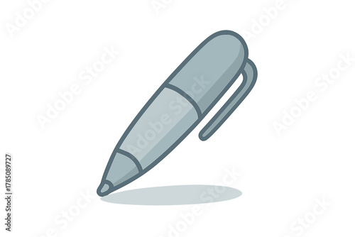 Simple gray ballpoint pen icon with clip and shadow detail