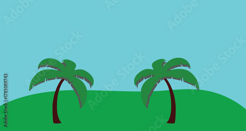 Tropical palm trees on a sunny beach by the ocean