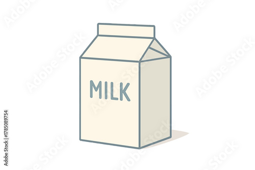 Stylized gable-top milk carton container with word label