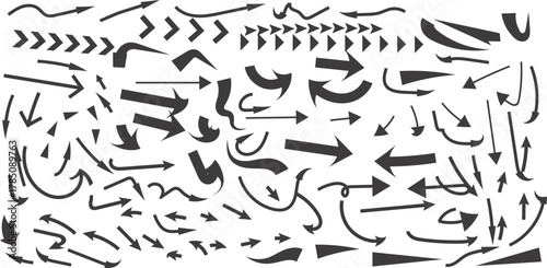 "Massive Vector Collection of Black Hand-Drawn and Doodle Arrows in Different Styles Indicating Directions and Flow"