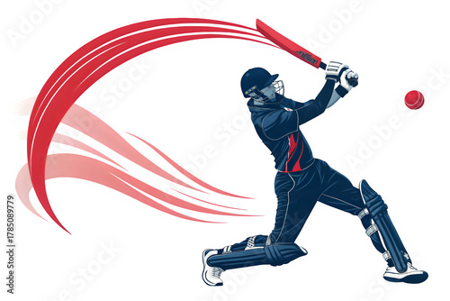 Cricket batsman in action hitting a powerful shot isolated on transparent background