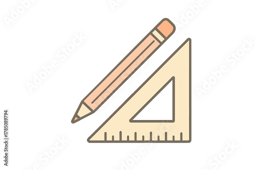 Pencil and triangle ruler drafting tools icon design