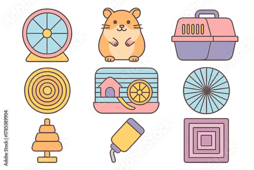 Adorable small rodent pet supplies and hamster icon collection