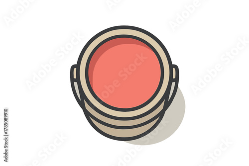 Coral blush compact with makeup powder viewed from above