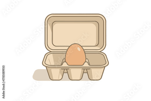 Single brown egg in open cardboard packaging