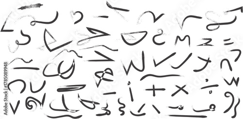 "Large Set of Hand Drawn Doodle Arrows, Scribbles, Shapes, and Mathematical Symbols in Black and White"