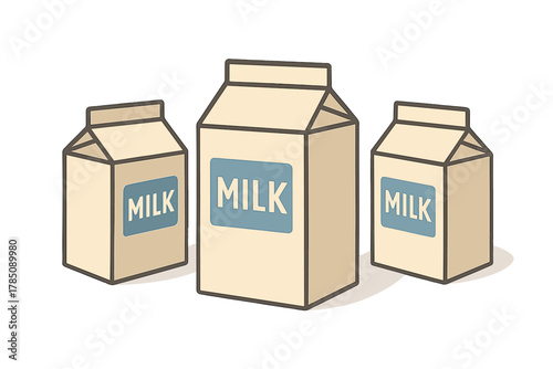 Assorted milk cartons with word labels on a clean white background