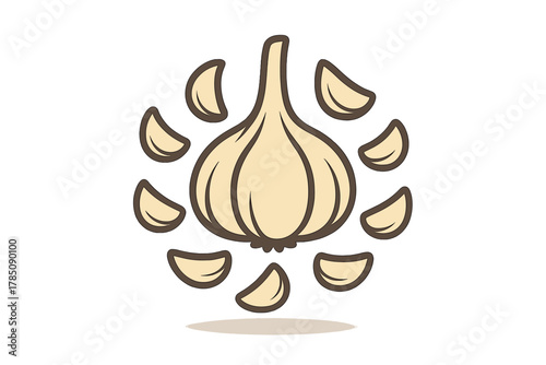 Stylized garlic bulb with separated cloves icon design