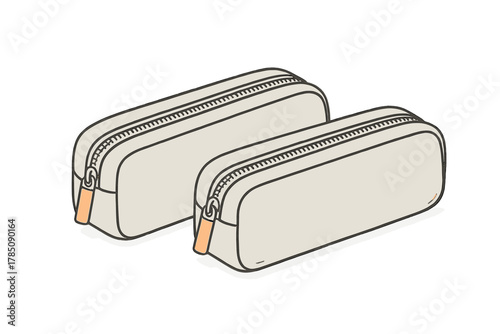 Two beige zippered pencil cases shown in an isometric perspective