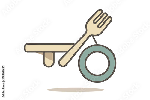 Stylized key shape created from fork and plate elements